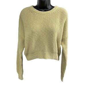 Madewell Green Ribbed Knit Cropped Sweater Boxy Cotton Long Sleeve M